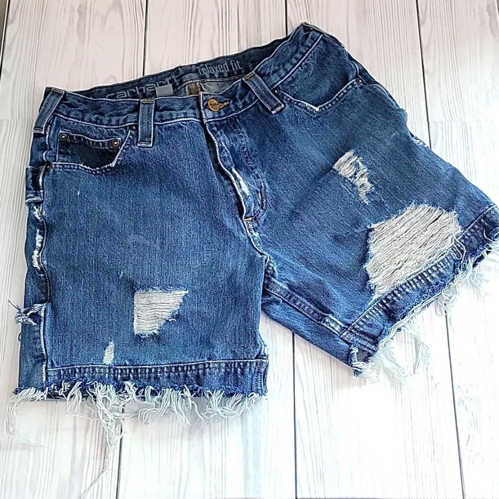 Carhartt Blue Distressed Denim Shorts